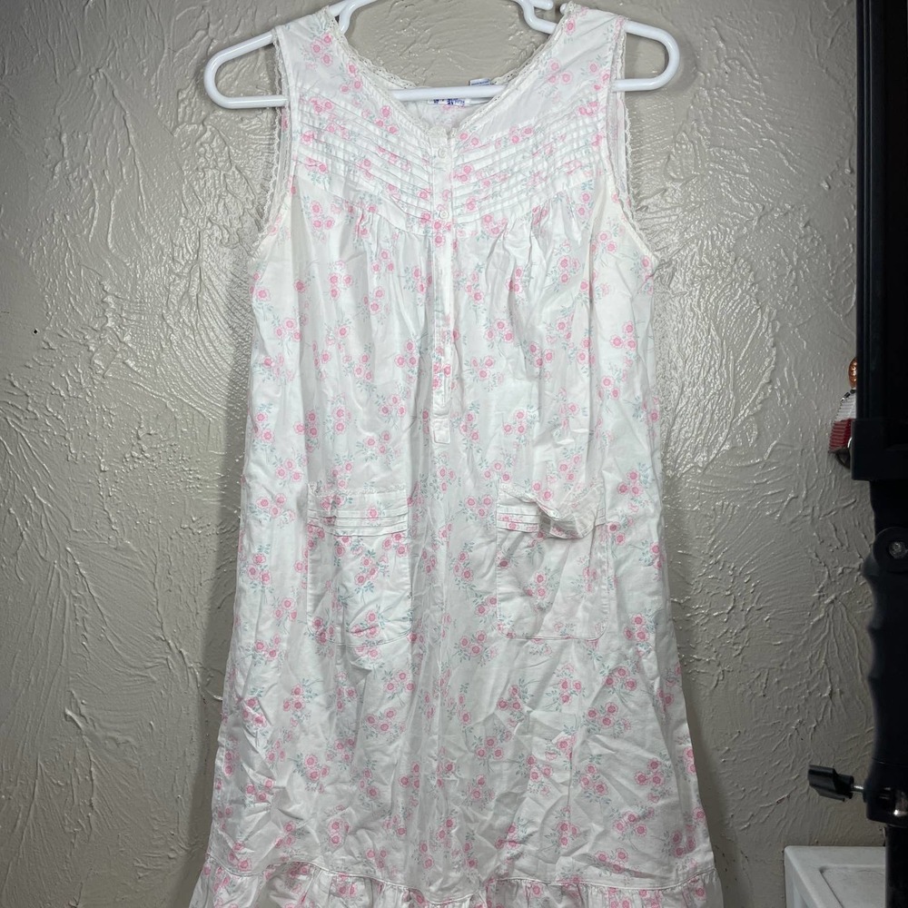 Lewis Frimel White Pintuck Front Floral Lace Trim Cotton‎ Nightgown Womens Sz S